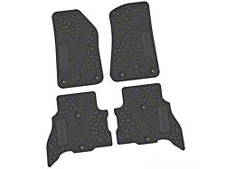 FLEXTREAD Factory Floorpan Fit Tire Tread/Scorched Earth Scene Front Floor Mats with 4xe Insert; Black (18-23 Jeep Wrangler JL 2-Door)