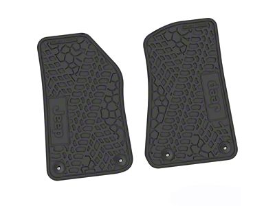 FLEXTREAD Factory Floorpan Fit Tire Tread/Scorched Earth Scene Front Floor Mats with JEEP Insert; Black (20-24 Jeep Gladiator JT)