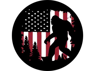 Bigfoot or Sasquatch American Flag Spare Tire Cover; Black (76-18 Jeep CJ7, Wrangler YJ, TJ & JK)