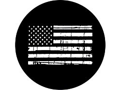 Distressed American Flag in White Spare Tire Cover; Black (76-18 Jeep CJ7, Wrangler YJ, TJ & JK)