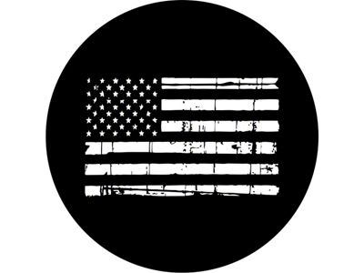 Distressed American Flag in White Spare Tire Cover; Black (76-18 Jeep CJ7, Wrangler YJ, TJ & JK)