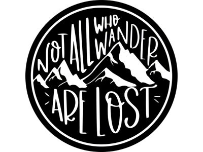 Not All Who Wander Are Lost Mountain Landscape Spare Tire Cover; Black (76-18 Jeep CJ7, Wrangler YJ, TJ & JK)