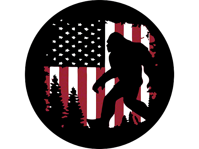 Bigfoot or Sasquatch American Flag Spare Tire Cover; Black (18-23 Jeep Wrangler JL)