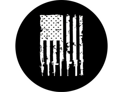 Distressed American Flag Guns Design Spare Tire Cover with White Flag; Black (18-24 Jeep Wrangler JL)