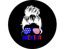 Messy Bun Girl with Sunglasses + 'Merica Spare Tire Cover; Black (18-23 Jeep Wrangler JL)