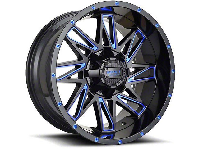 Impact Wheels 814 Gloss Black and Blue Milled Wheel; 17x9 (20-23 Jeep Gladiator JT)