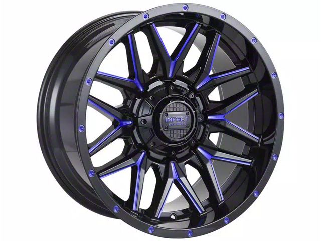 Impact Wheels 819 Gloss Black and Blue Milled Wheel; 17x9 (18-24 Jeep Wrangler JL)