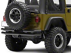 Officially Licensed Jeep Double Tubular Rear Bumper with Receiver Hitch and Jeep Logo; Textured Black (87-06 Jeep Wrangler YJ & TJ)