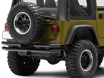 Officially Licensed Jeep Double Tubular Rear Bumper with Receiver Hitch and Jeep Logo; Textured Black (87-06 Jeep Wrangler YJ & TJ)