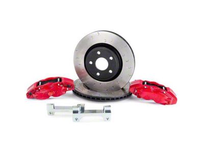 Alcon 4-Piston Front Big Brake Kit with 350x32mm Slotted Rotors; Red Calipers (07-18 Jeep Wrangler JK)