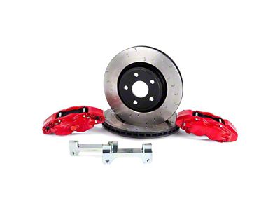 Alcon 4-Piston Front Big Brake Kit with 357x32mm Slotted Rotors; Red Calipers (07-18 Jeep Wrangler JK w/ 6x5.5-Inch Hubs)