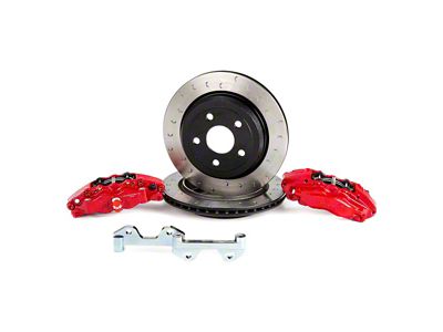 Alcon 4-Piston Rear Big Brake Kit with 330x22mm Slotted Rotors; Red Calipers (07-24 Jeep Wrangler JK & JL)