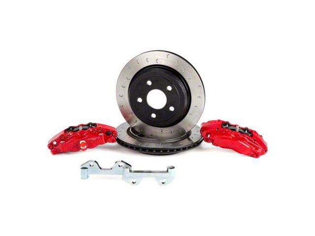 Alcon 4-Piston Rear Big Brake Kit with 330x22mm Slotted Rotors; Red Calipers (07-24 Jeep Wrangler JK & JL)