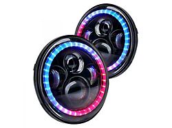 7-Inch Chasing RGB Halo LED Headlights and Fog Lights; Black Housing; Clear Lens (97-18 Jeep Wrangler TJ & JK)