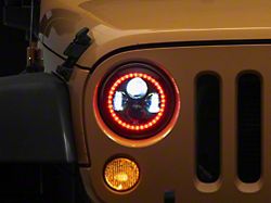 7-Inch Red Halo LED Headlights; Black Housing; Clear Lens (97-18 Jeep Wrangler TJ & JK)
