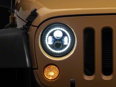 7-Inch White Halo LED Headlights; Black Housing; Clear Lens (97-18 Jeep Wrangler TJ & JK)