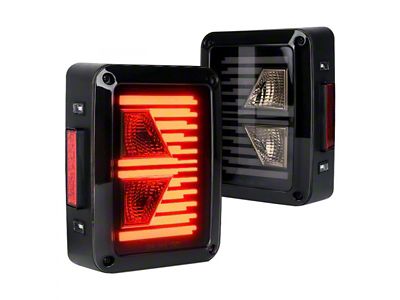 Linear Series LED Tail Lights; Black Housing; Smoked Lens (07-18 Jeep Wrangler JK)