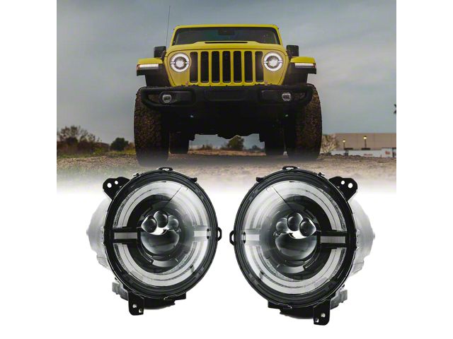 9-Inch LED Headlights with DRL; Black Housing; Clear Lens (18-24 Jeep Wrangler JL)