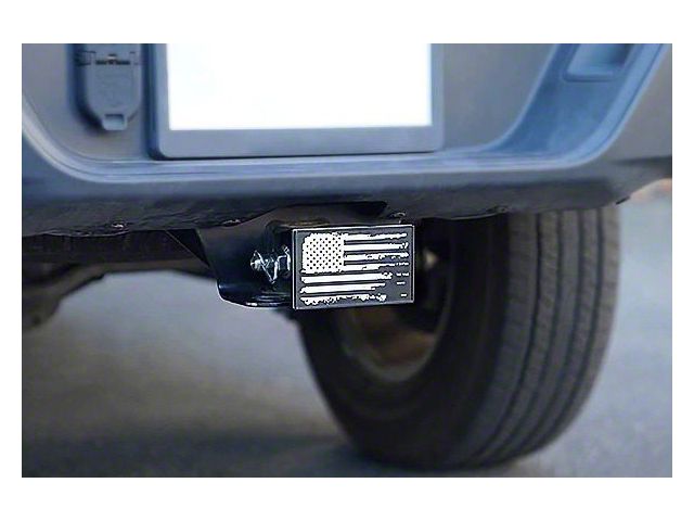 2-Inch Aluminum Trailer Hitch Cover with U.S. Flag; Black (Universal; Some Adaptation May Be Required)