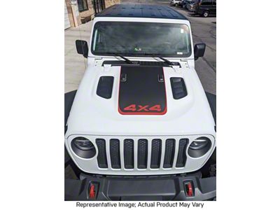 Hood Stripe with 4x4 Logo; Matte Black with Matte Black Pinstripe (20-24 Jeep Gladiator JT Launch Edition, Rubicon)
