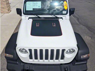 Hood Stripes; Matte Black with Red Pinstripe (20-24 Jeep Gladiator JT Launch Edition, Rubicon)