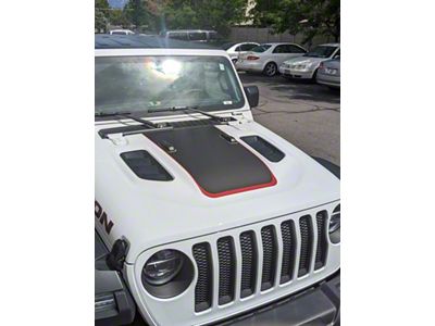 V2 Hood Stripe; Matte Black with Red Pinstripe (20-24 Jeep Gladiator JT Launch Edition, Rubicon)