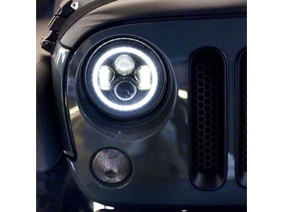 FCKLightBars Terminator XD2 LED Headlights with Yellow Halo; Black Housing; Clear Lens (76-86 Jeep CJ7; 97-18 Jeep Wrangler TJ & JK)