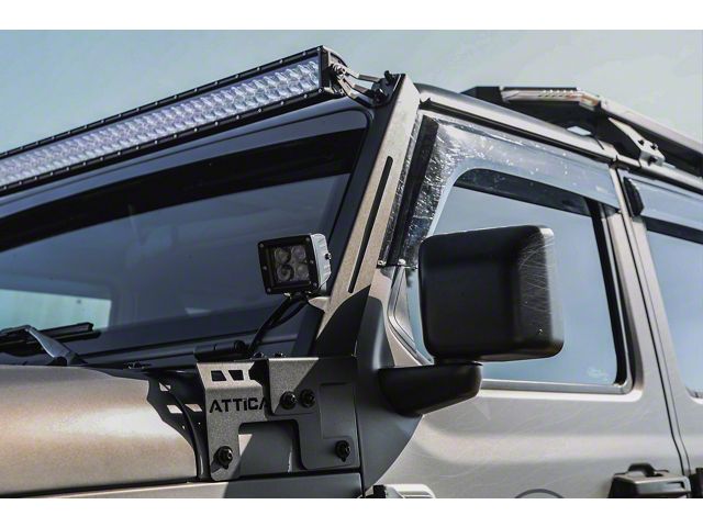 Attica 4x4 Frontier Series A-Pillar Light Mount Brackets; Textured Black (18-24 Jeep Wrangler JL, Excluding 4xe & Rubicon 392)