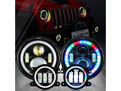 7-Inch RGB LED Headlights with 4-Inch Fog Lights; Black Housing; Clear Lens (76-86 Jeep CJ7; 97-18 Jeep Wrangler TJ & JK)