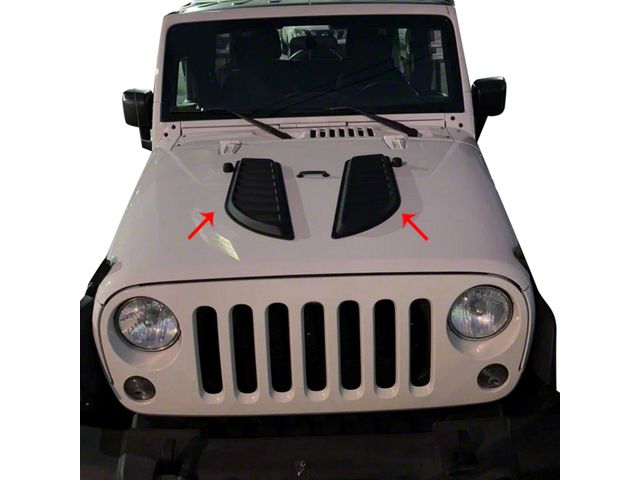 OMAC Decorative Air Flow Intake Hood Vents; Matte Black (07-18 Jeep Wrangler JK w/o 10th Anniversary Hood)