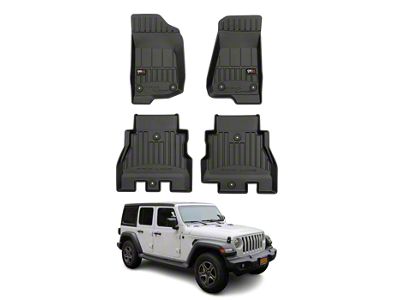 OMAC Premium 3D Front and Rear Floor Liners; Black (18-24 Jeep Wrangler JL Rubicon 4-Door, Excluding 4xe)
