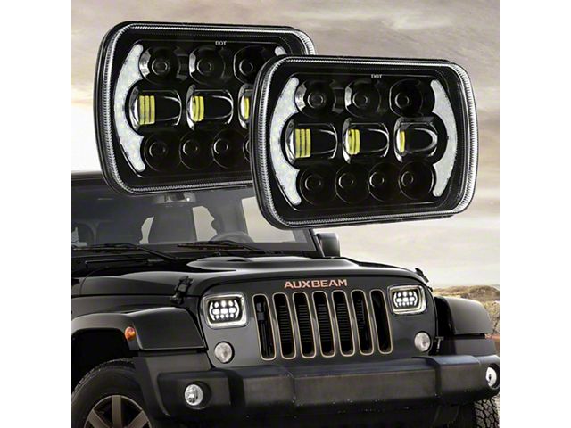 7x6-Inch LED Headlights with DRL; Black Housing; Clear Lens (84-01 Jeep Cherokee XJ)