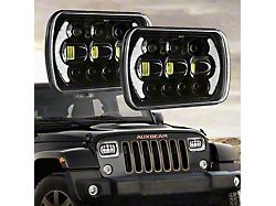 7x6-Inch LED Headlights with DRL; Black Housing; Clear Lens (87-95 Jeep Wrangler YJ)