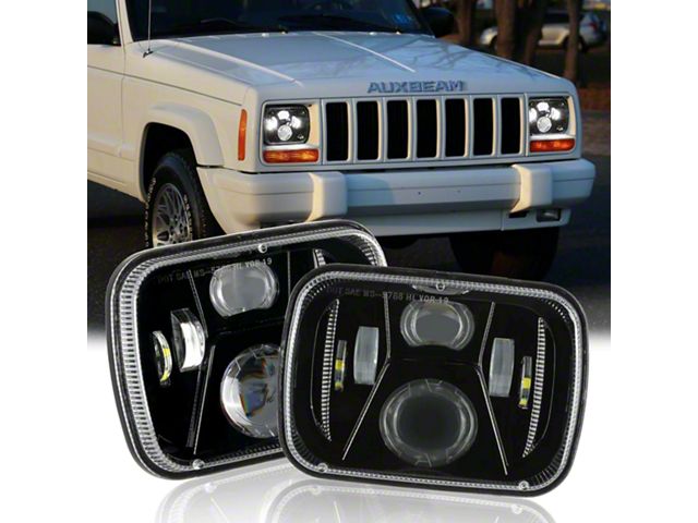 7x6-Inch LED Headlights; Black Housing; Clear Lens (84-01 Jeep Cherokee XJ)