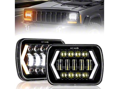 7x6-Inch LED Projector Headlights; Black Housing; Clear Lens (87-95 Jeep Wrangler YJ)