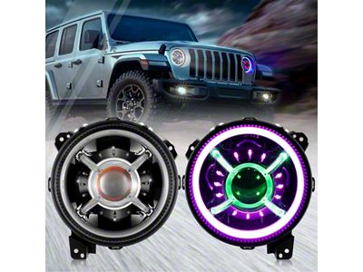 9-Inch RGB LED Headlights with Bluetooth Control; Black Housing; Clear Lens (18-24 Jeep Wrangler JL)