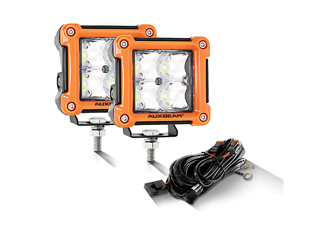 3-Inch LED Pod Lights with Orange Frame; Spot Beam (Universal; Some Adaptation May Be Required)