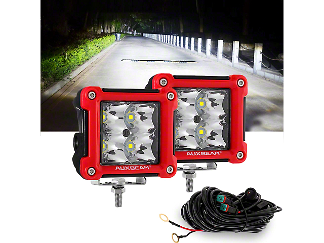 3-Inch LED Pods Lights with Red Frame; Flood Beam (Universal; Some Adaptation May Be Required)