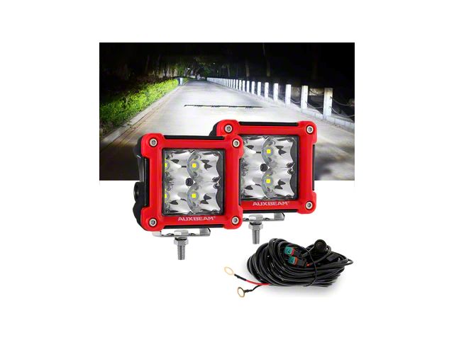 3-Inch LED Pods Lights with Red Frame; Spot Beam (Universal; Some Adaptation May Be Required)