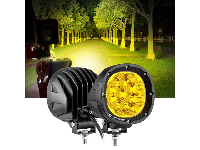 4-Inch Round 90W Yellow LED Pod Lights; Spot Beam (Universal; Some Adaptation May Be Required)