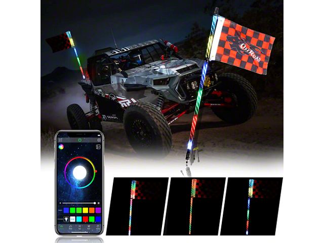 RGB LED Lighted Whip Antenna with Bluetooth Control; 3-Foot (Universal; Some Adaptation May Be Required)