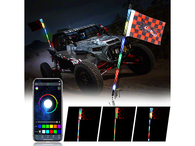 RGB LED Lighted Whip Antenna with Bluetooth Control; 5-Foot (Universal; Some Adaptation May Be Required)