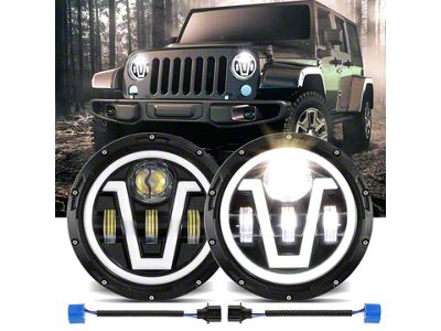 7-Inch LED Headlights with DRL and Amber Turn Signal; Black Housing; Clear Lens (76-86 Jeep CJ7; 97-18 Jeep Wrangler TJ & JK)