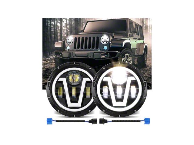 7-Inch LED Headlights with DRL and Amber Turn Signal; Black Housing; Clear Lens (76-86 Jeep CJ7; 97-18 Jeep Wrangler TJ & JK)