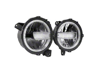 9-Inch LED Headlights with DRL Halo; Black Housing; Clear Lens (18-23 Jeep Wrangler JL)