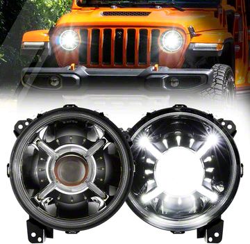 Jeep Wrangler 9-inch Led Headlights With Drl; Black Housing; Clear Lens 