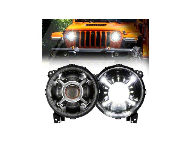 9-Inch LED Headlights with DRL; Black Housing; Clear Lens (18-24 Jeep Wrangler JL)