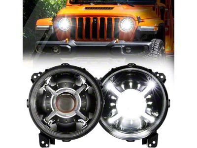 9-Inch LED Headlights with DRL; Black Housing; Clear Lens (20-24 Jeep Gladiator JT)