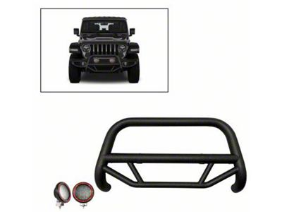 Max T Bull Bar with 5.30-Inch Red Round Flood LED Lights; Textured Black (10-18 Jeep Wrangler JK)