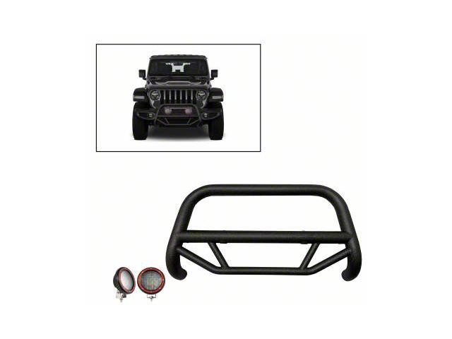 Max T Bull Bar with 5.30-Inch Red Round Flood LED Lights; Textured Black (10-18 Jeep Wrangler JK)
